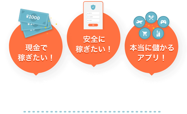 即金・現金で稼ぎたい！安全なアプリで稼ぎたい！本当に儲かるアプリがいい！こんな方々におすすめの人気お小遣い稼ぎアプリです！